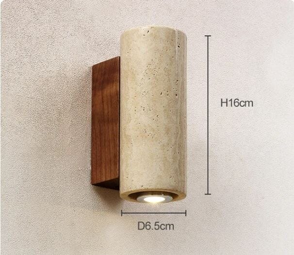 Travertine Stone Wall Sconce Natural LED Bathroom Bedroom Living Room — Round Square 2 Sizes