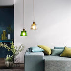 Pendant Lamp Brass and Glass Textured Shade Artisan Vintage Accent