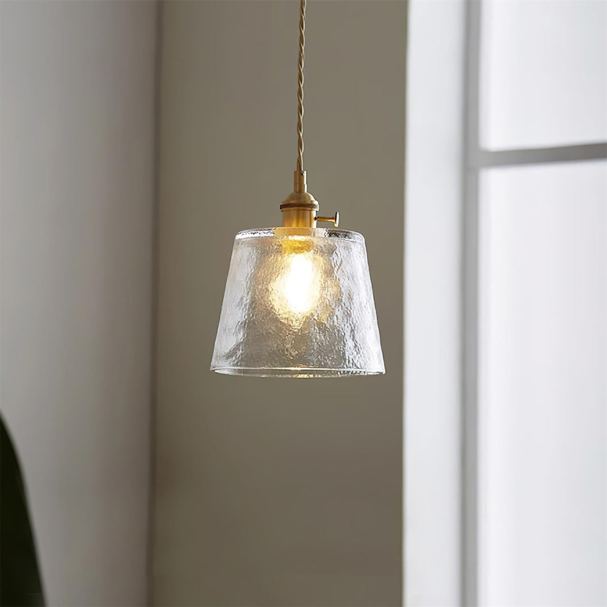 Pendant Lamp Brass and Glass Textured Shade Artisan Vintage Accent