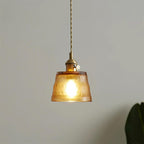 Pendant Lamp Brass and Glass Textured Shade Artisan Vintage Accent
