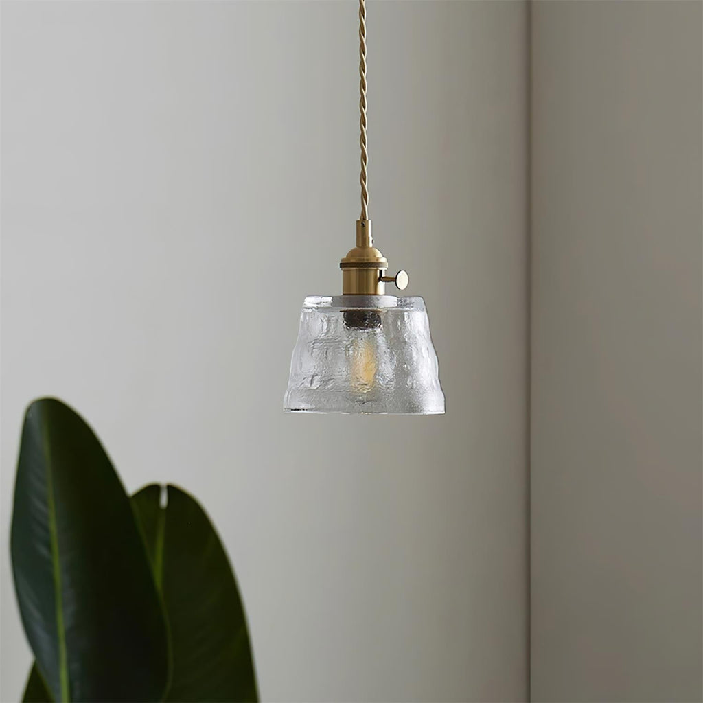 Pendant Lamp Brass and Glass Textured Shade Artisan Vintage Accent
