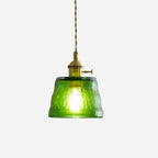 Pendant Lamp Brass and Glass Textured Shade Artisan Vintage Accent