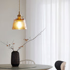 Pendant Lamp Brass and Glass Textured Shade Artisan Vintage Accent