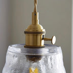 Pendant Lamp Brass and Glass Textured Shade Artisan Vintage Accent