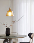 Pendant Lamp Brass and Glass Textured Shade Artisan Vintage Accent