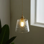 Pendant Lamp Brass and Glass Textured Shade Artisan Vintage Accent