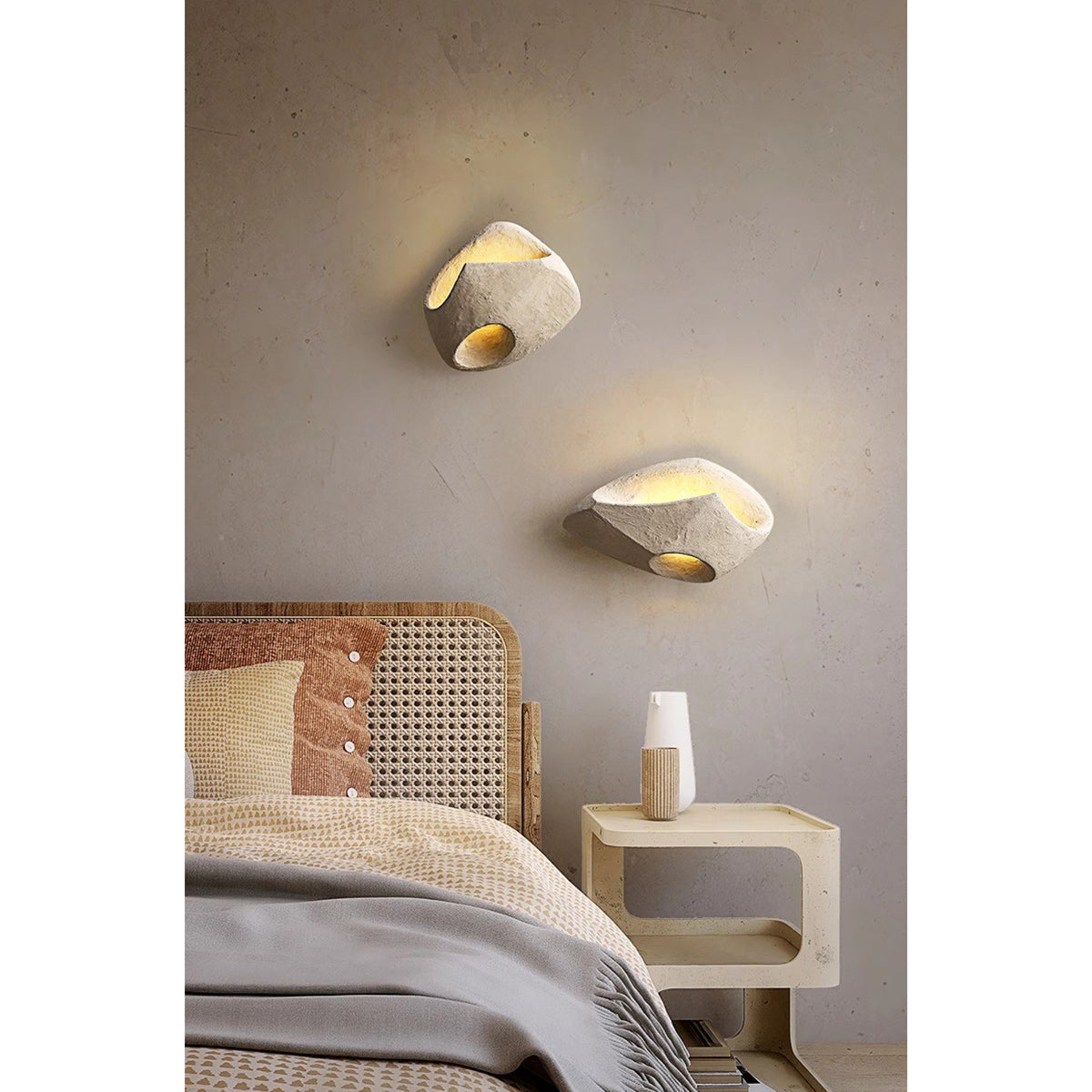 Cement Hollow Wall Lamp Minimalist Handcrafted LED Bedroom Living Room Bathroom — 3 Sizes Grey Black