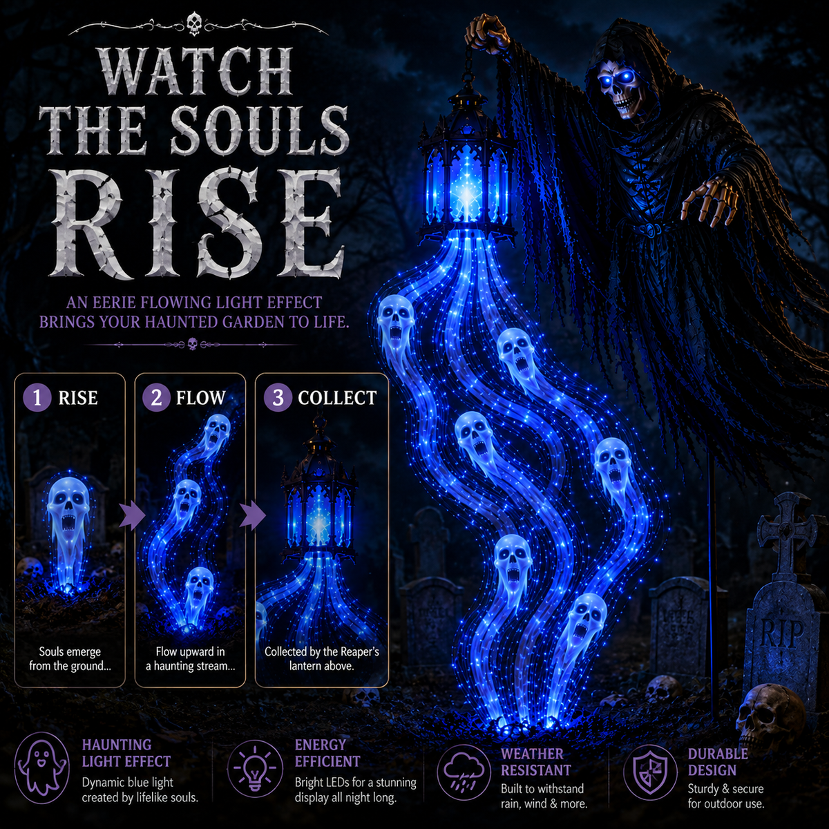 Solar Halloween Outdoor Decoration, Glowing Soul Light Yard Stake, 6 Characters
