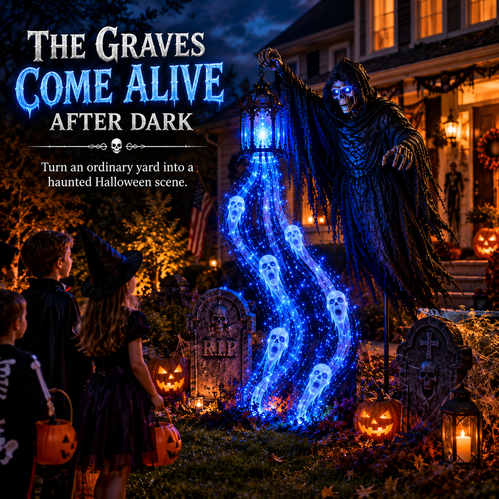 Solar Halloween Outdoor Decoration, Glowing Soul Light Yard Stake, 6 Characters