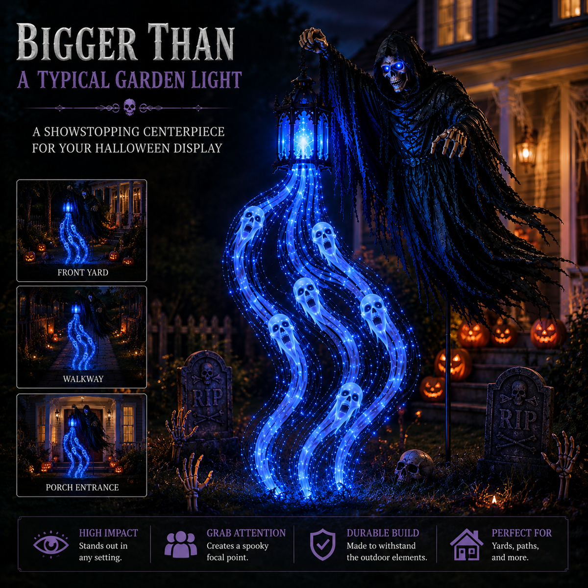 Solar Halloween Outdoor Decoration, Glowing Soul Light Yard Stake, 6 Characters