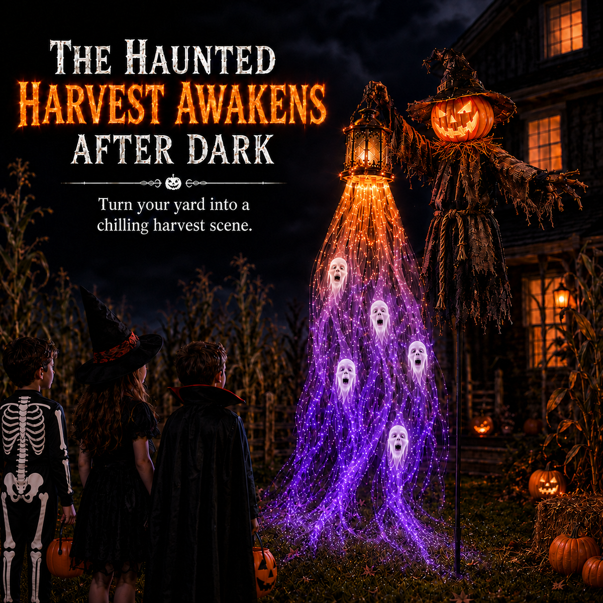 Solar Halloween Outdoor Decoration, Glowing Soul Light Yard Stake, 6 Characters
