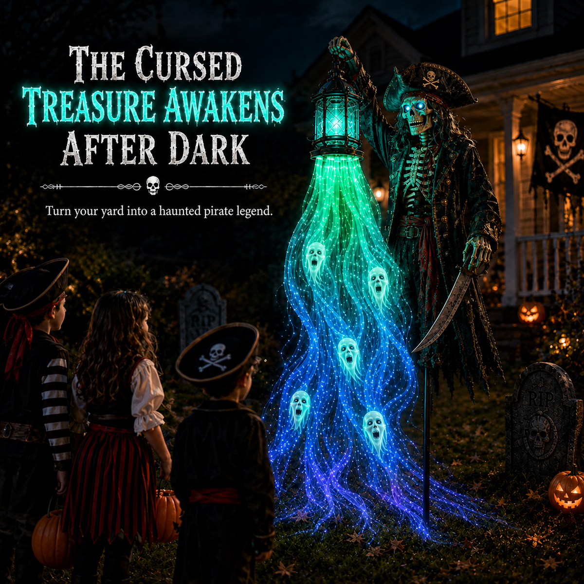 Solar Halloween Outdoor Decoration, Glowing Soul Light Yard Stake, 6 Characters