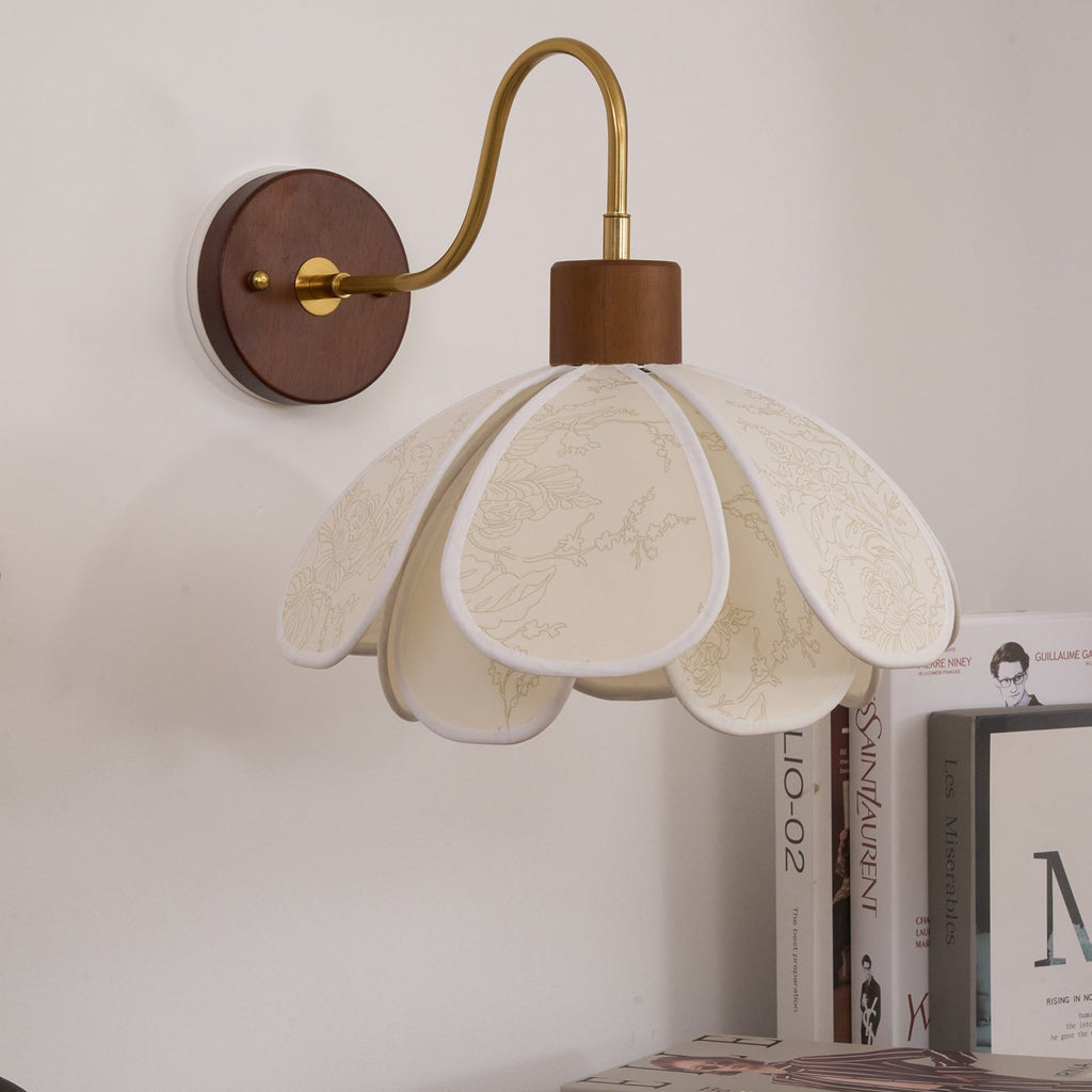 Yuki Floral Wood and Fabric Wall Lamp