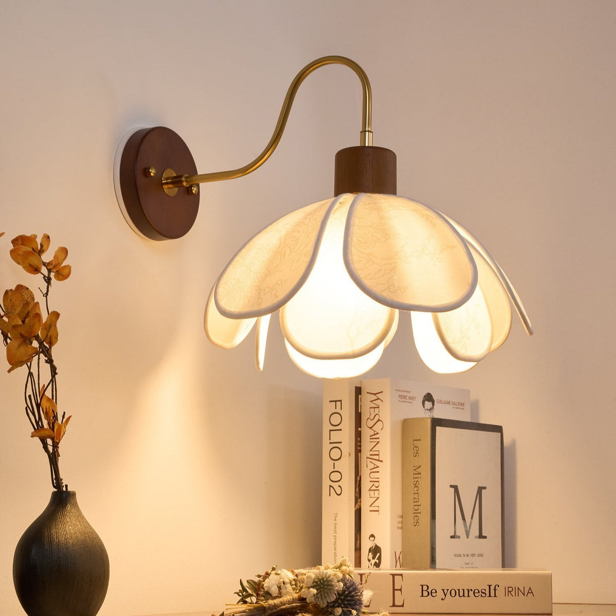 Yuki Floral Wood and Fabric Wall Lamp