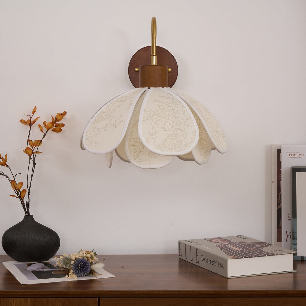 Yuki Floral Wood and Fabric Wall Lamp
