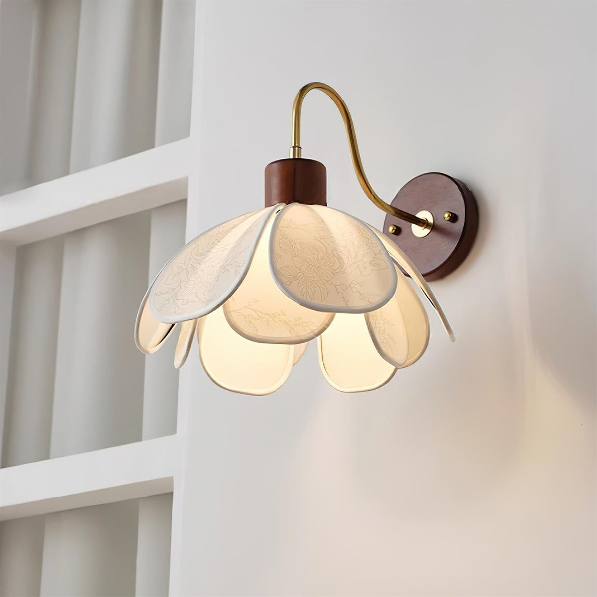 Yuki Floral Wood and Fabric Wall Lamp