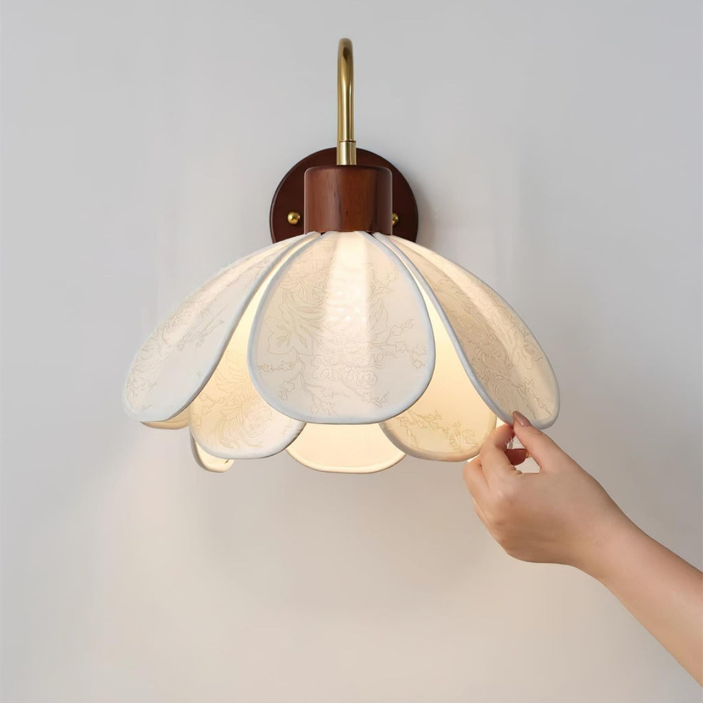 Yuki Floral Wood and Fabric Wall Lamp