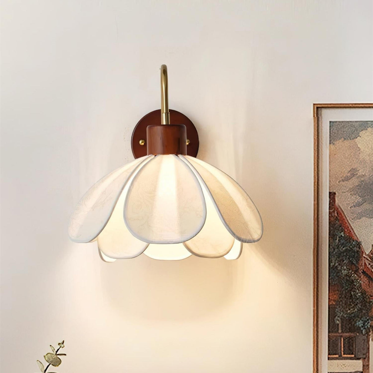 Yuki Floral Wood and Fabric Wall Lamp