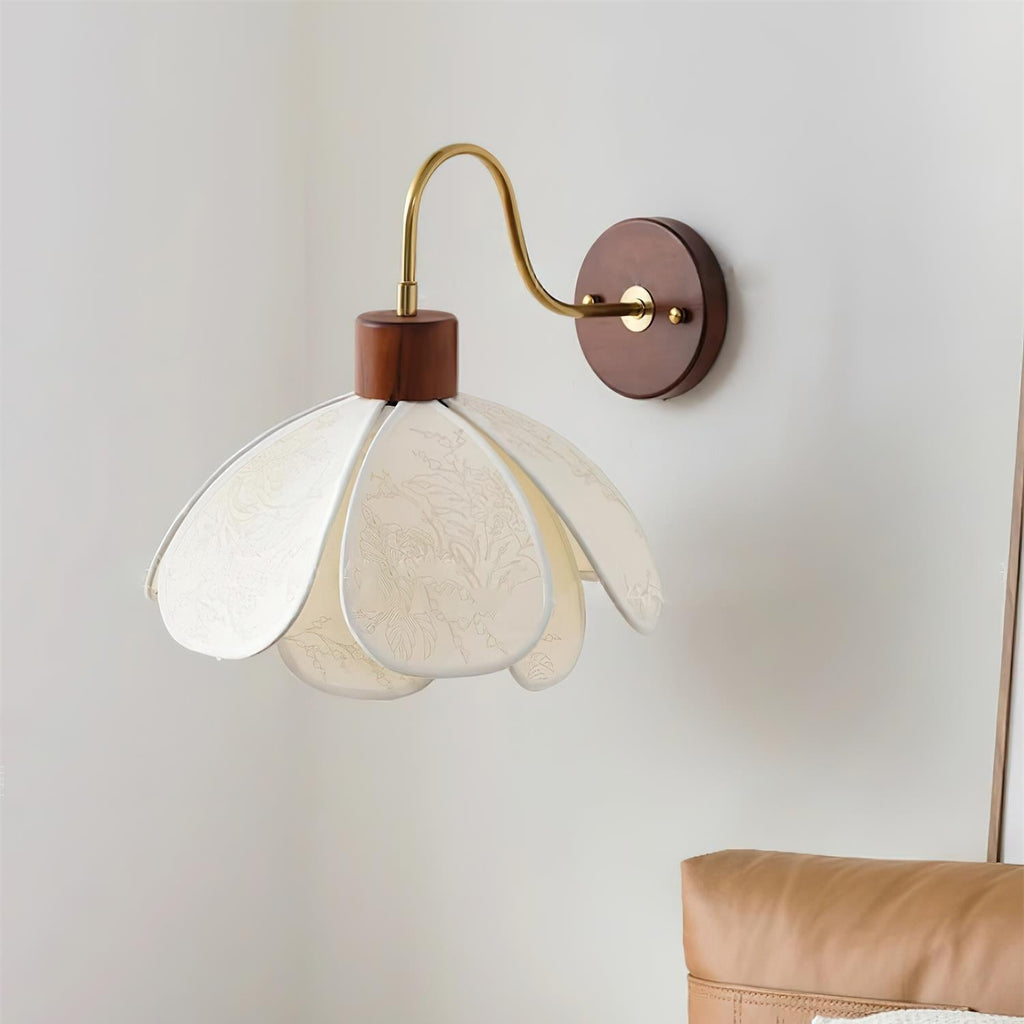 Yuki Floral Wood and Fabric Wall Lamp