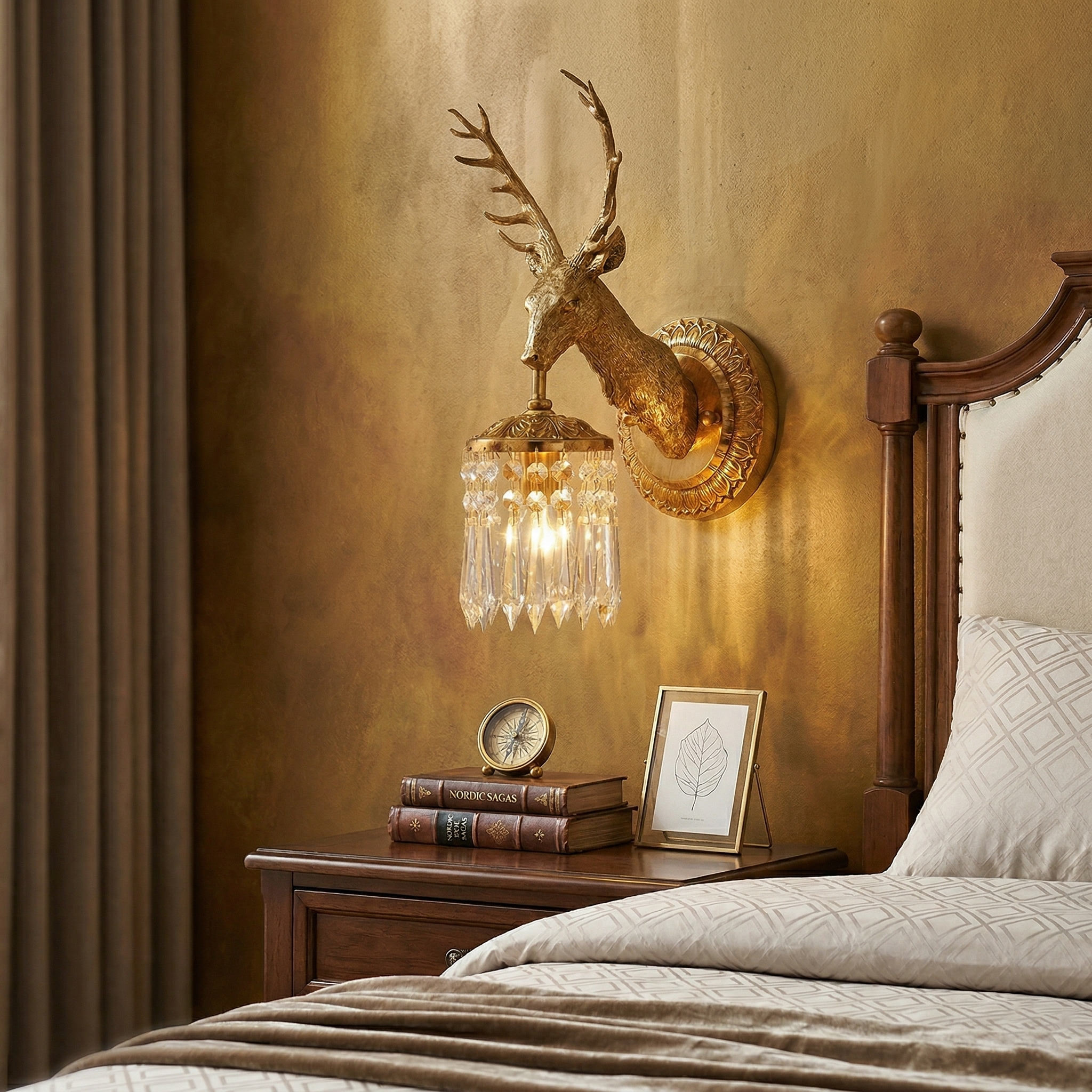 Antler Crystal Wall Lamp Branching Metal LED Warm White Bedroom Living Room — Gold Black