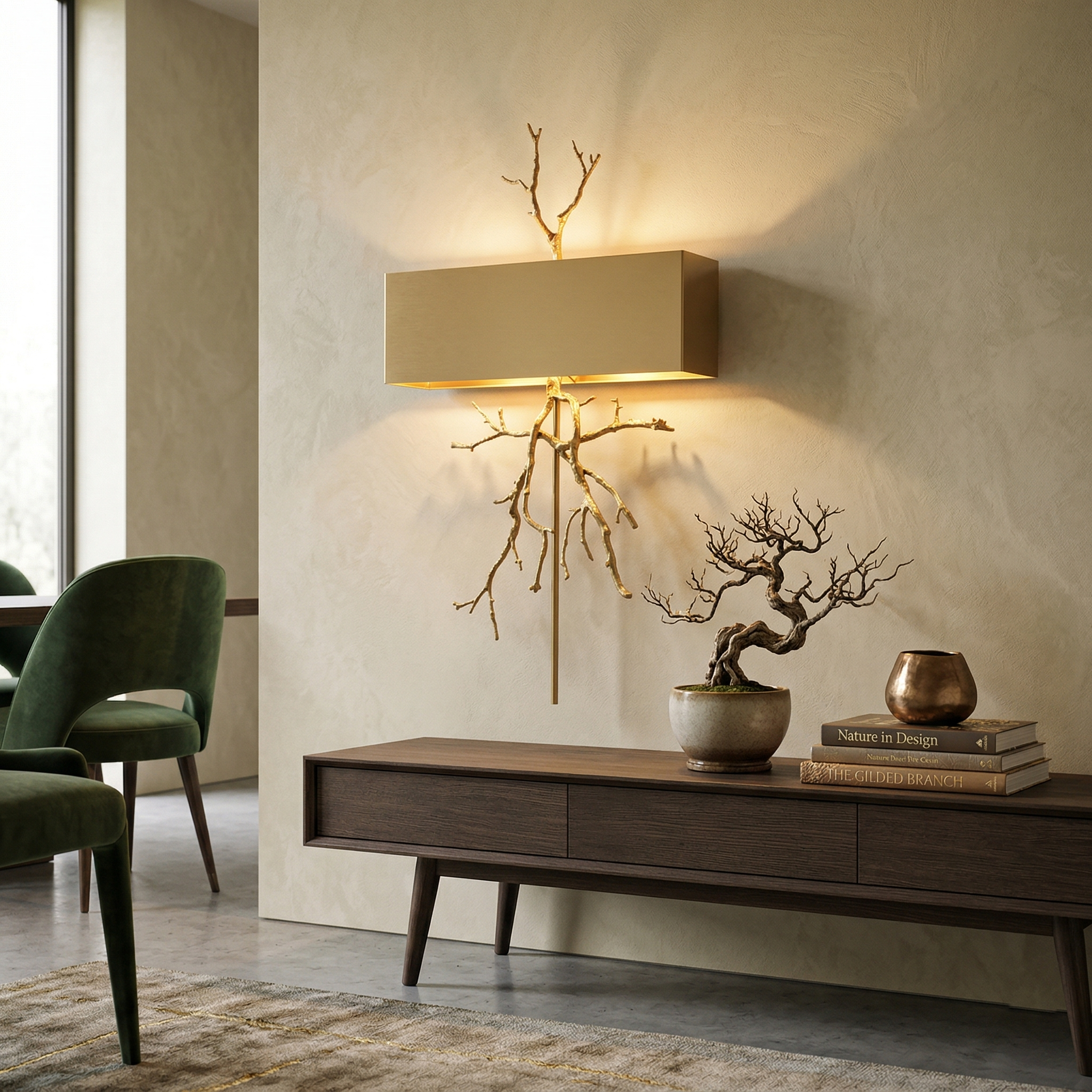 Twig Sculptural Wall Lamp Organic Branch LED Warm White Living Room Bedroom Restaurant — Brass Black