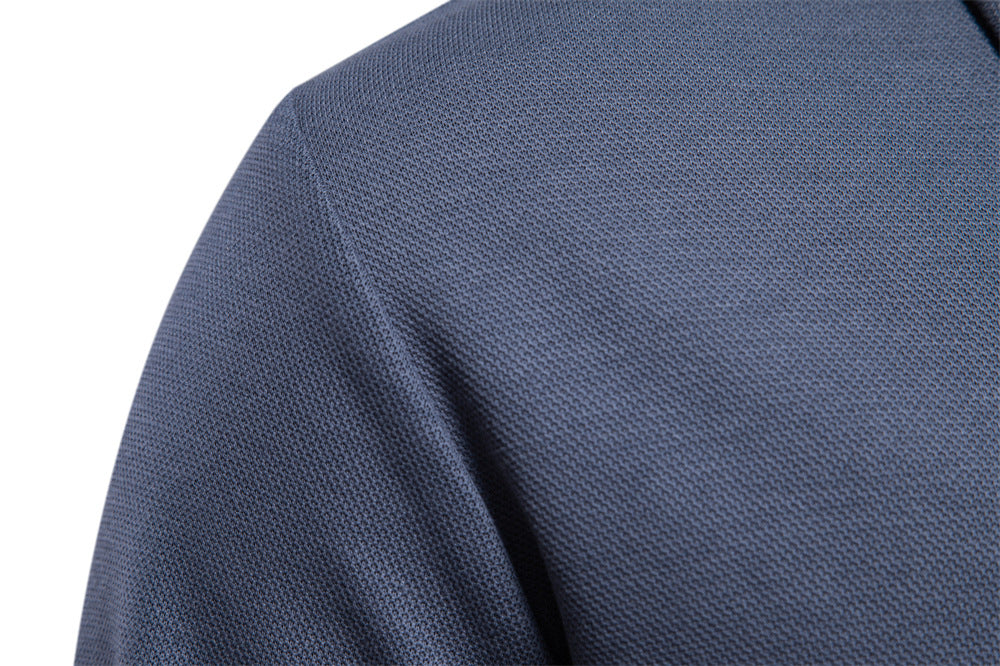 Men's Long Sleeve Polo Shirt - Solid Color Lapel Collar Top