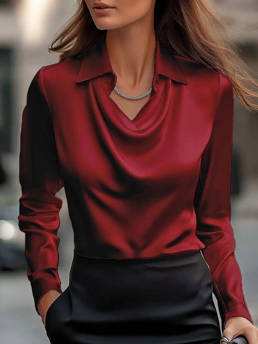 Draped Collared Regular Fit Blouse for Women – Elegant Business Casual Style