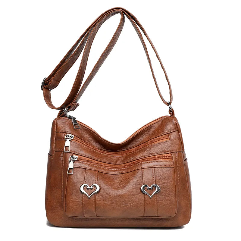 Leather Multi-Pockets Crossbody Bag