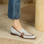 Spring Genuine Leather Women's Loafers - Retro Mixed Color Design