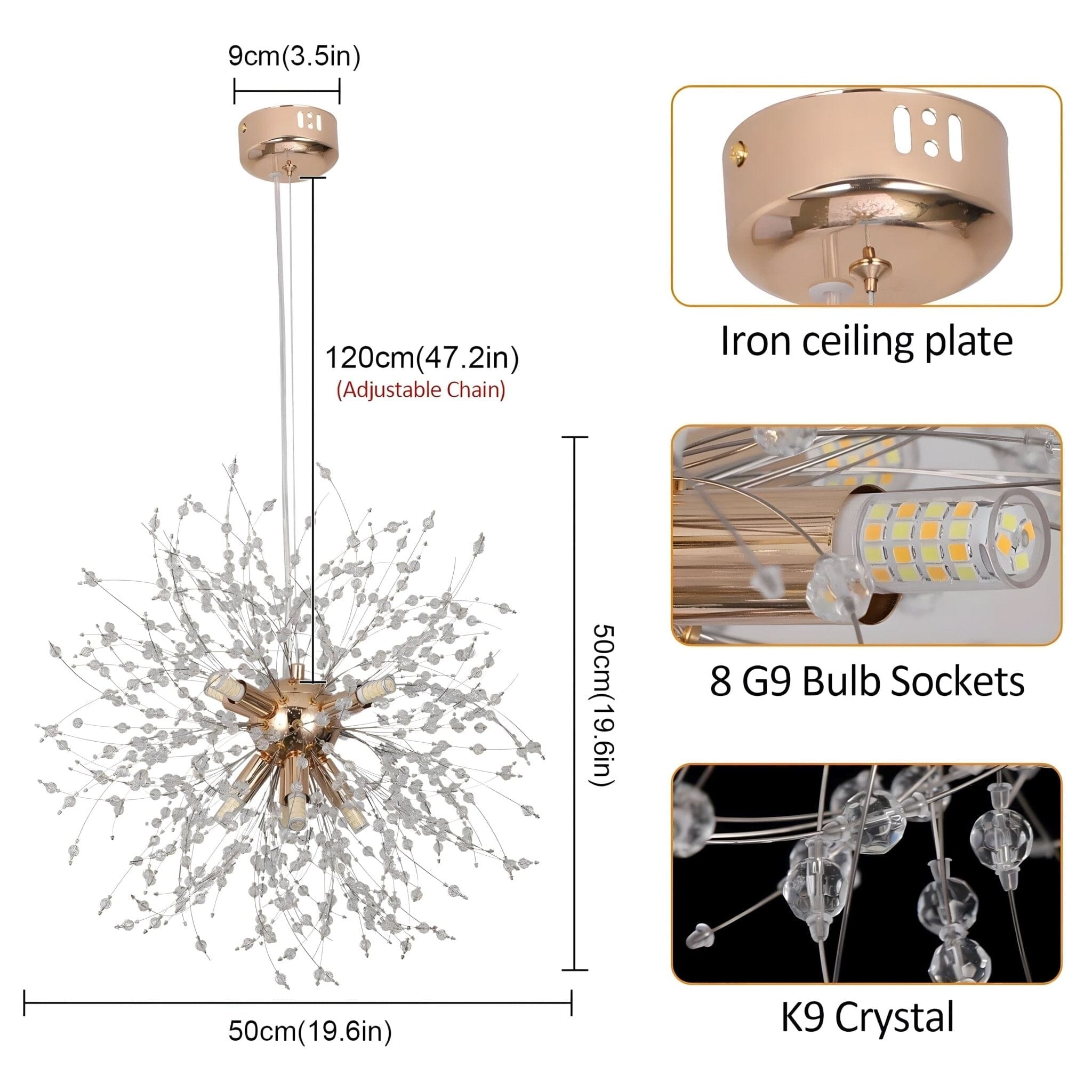 DANDELION Crystal Bloom Chandelier Dimmable Dining Room Bedroom — Gold Silver 15 to 23 Inch
