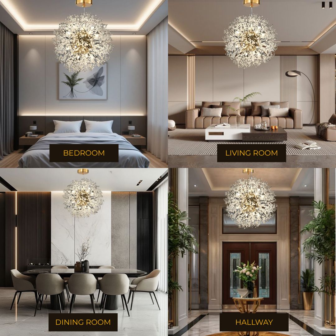 DANDELION Crystal Bloom Chandelier Dimmable Dining Room Bedroom — Gold Silver 15 to 23 Inch