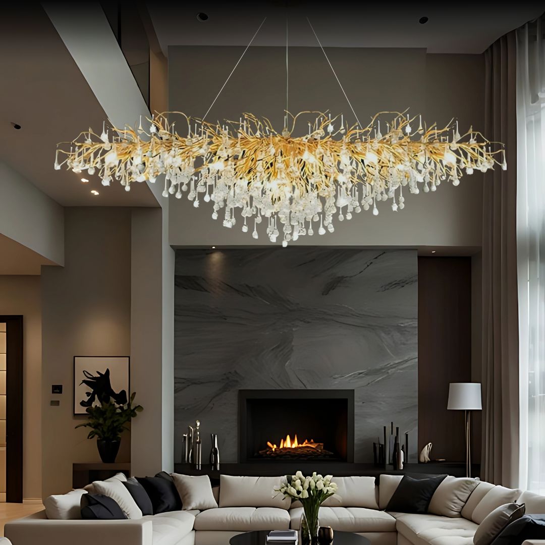 Dribble Crystal Raindrop Branch Chandelier Dimmable Dining Room Living Room — Gold Silver