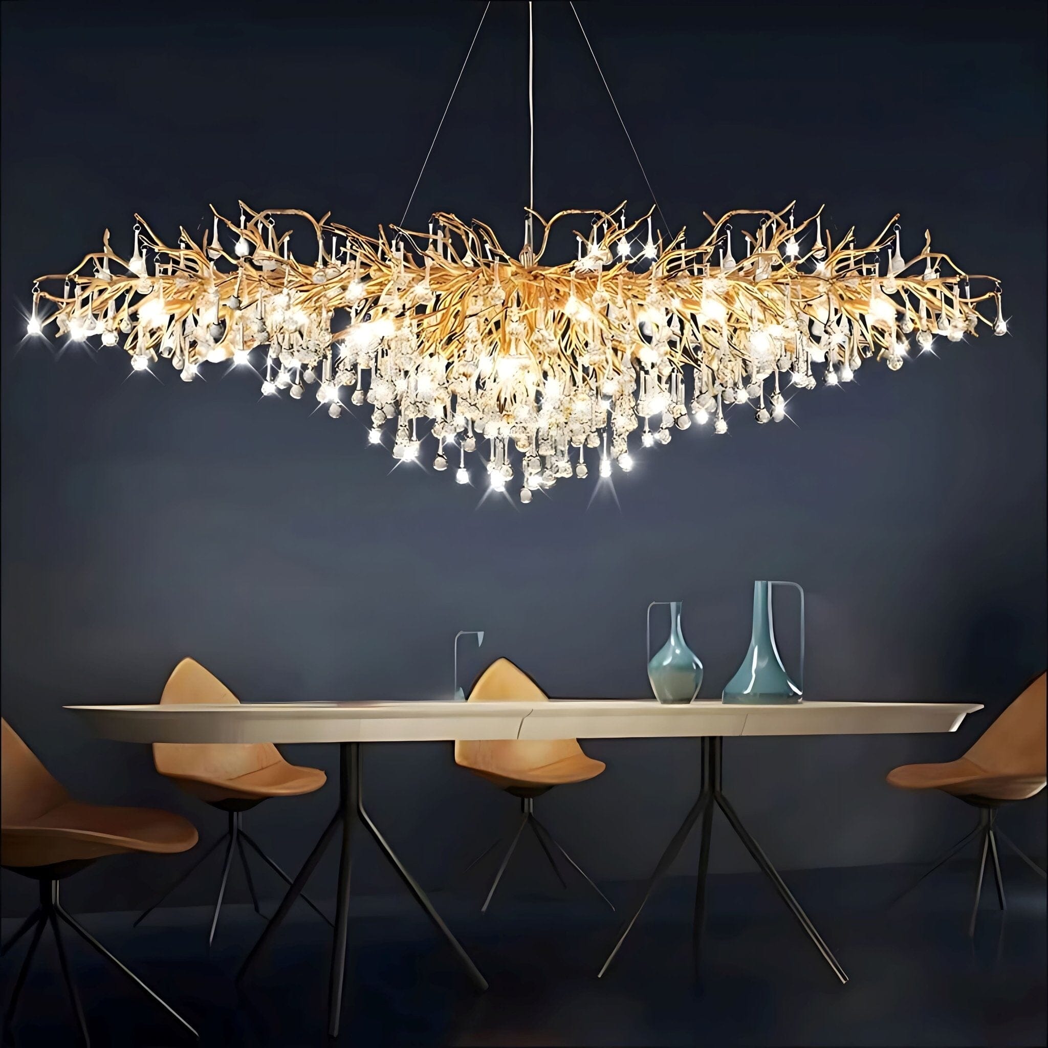 Dribble Crystal Raindrop Branch Chandelier Dimmable Dining Room Living Room — Gold Silver