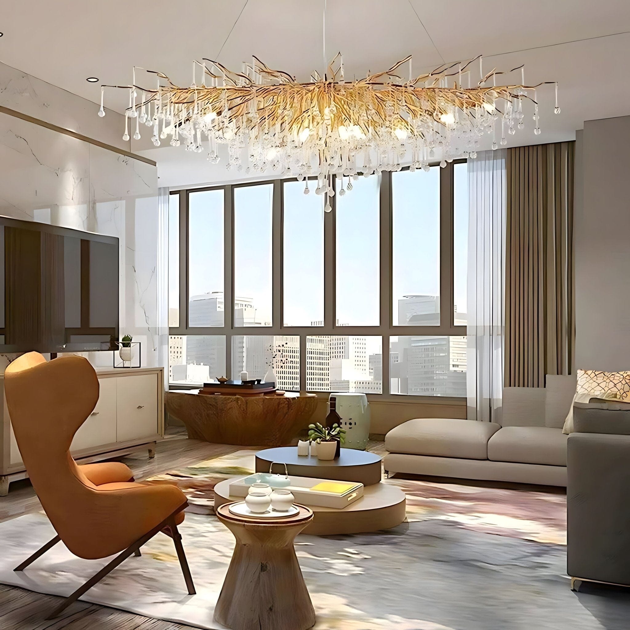 Dribble Crystal Raindrop Branch Chandelier Dimmable Dining Room Living Room — Gold Silver