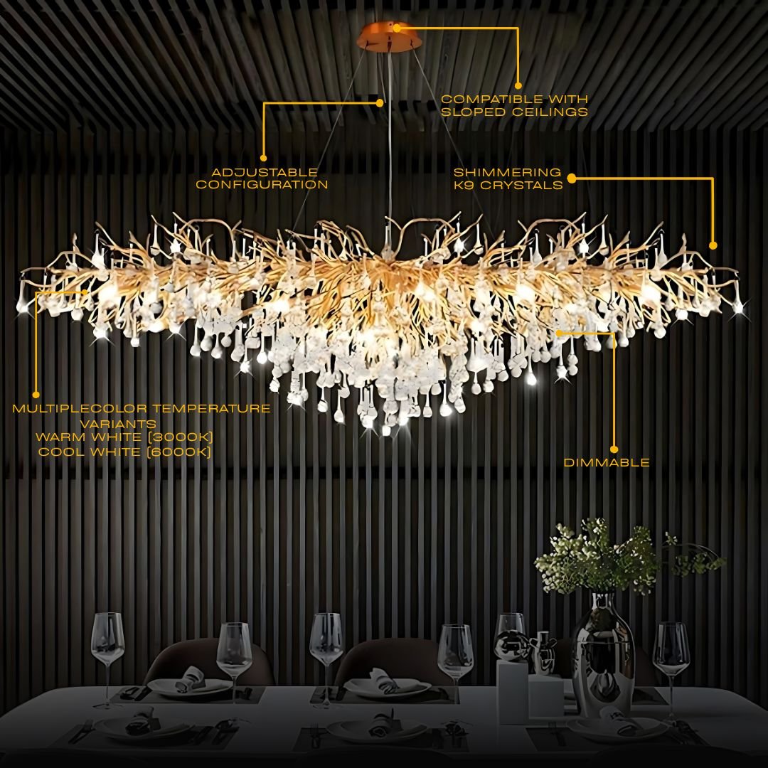 Dribble Crystal Raindrop Branch Chandelier Dimmable Dining Room Living Room — Gold Silver