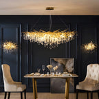 Dribble Crystal Raindrop Branch Chandelier Dimmable Dining Room Living Room — Gold Silver