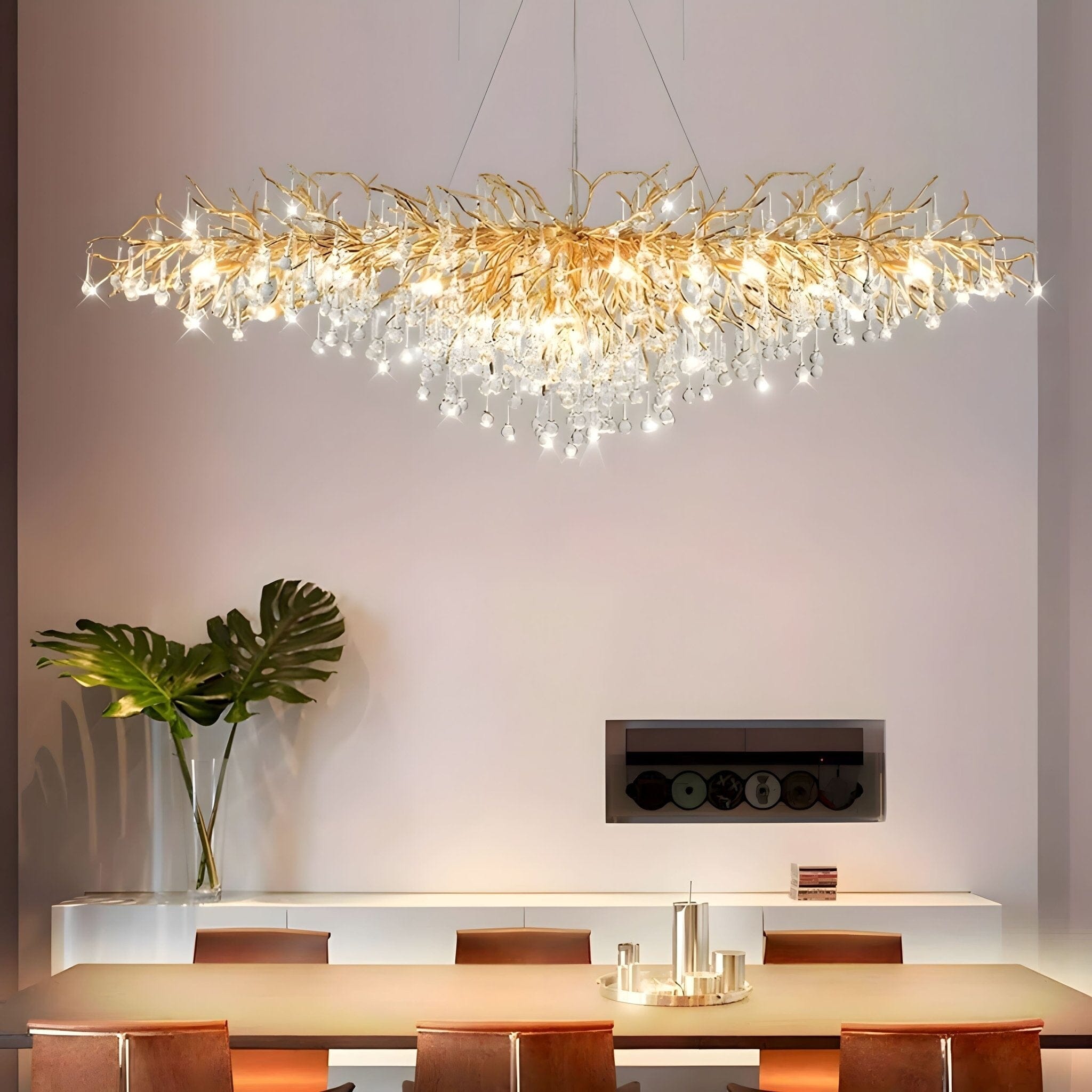 Dribble Crystal Raindrop Branch Chandelier Dimmable Dining Room Living Room — Gold Silver