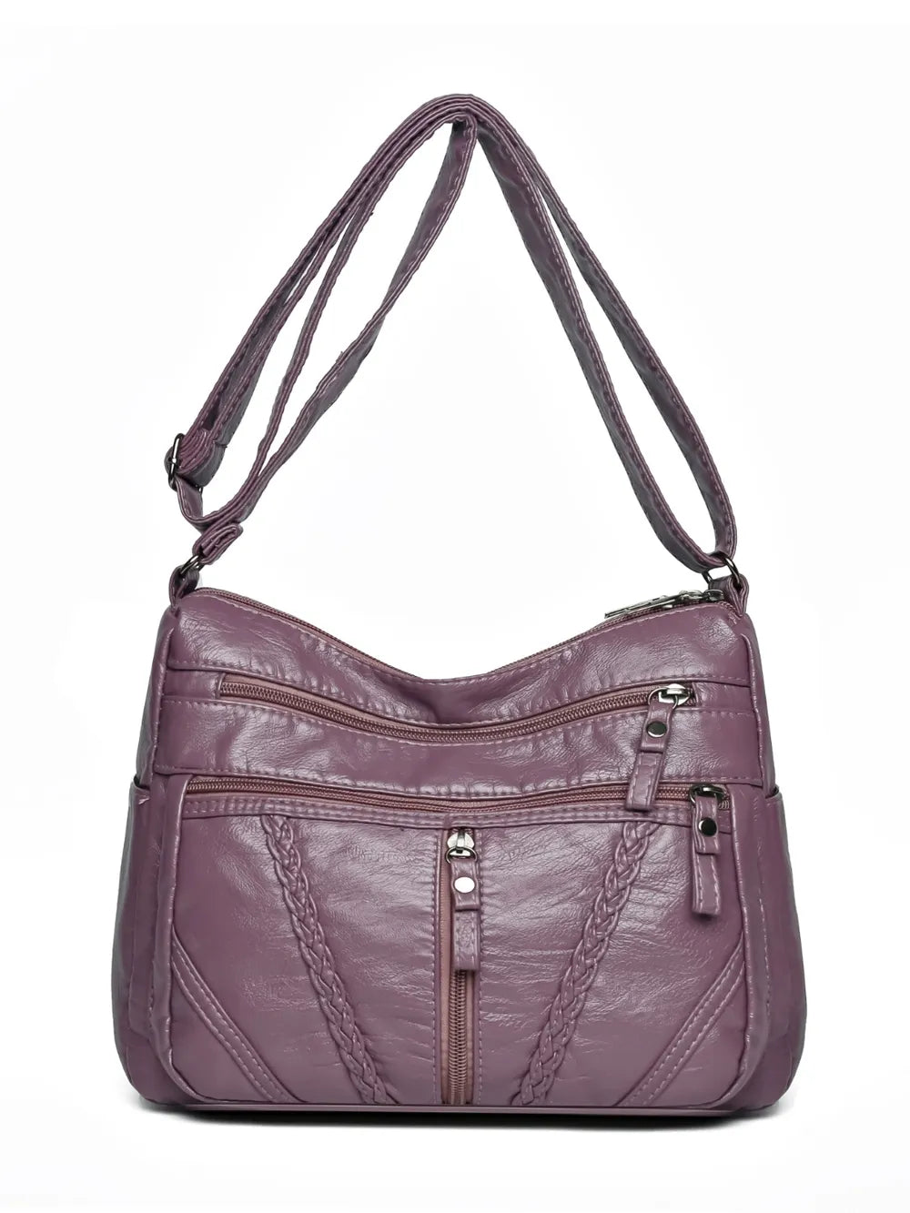 Sac à bandoulière en cuir synthétique tressé – Sac à main femme de taille moyenne avec plusieurs fermetures éclair