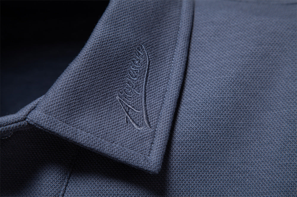 Men's Long Sleeve Polo Shirt - Solid Color Lapel Collar Top