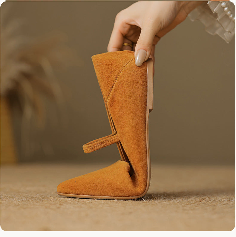 Women’s Retro Mary Jane Flats – Vegan Suede Low Heel Comfort Shoes