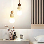 Cream Pendant Light, Bauhaus Wood Design, Dimmable LED, Walnut, Dining Room