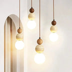 Cream Pendant Light, Bauhaus Wood Design, Dimmable LED, Walnut, Dining Room