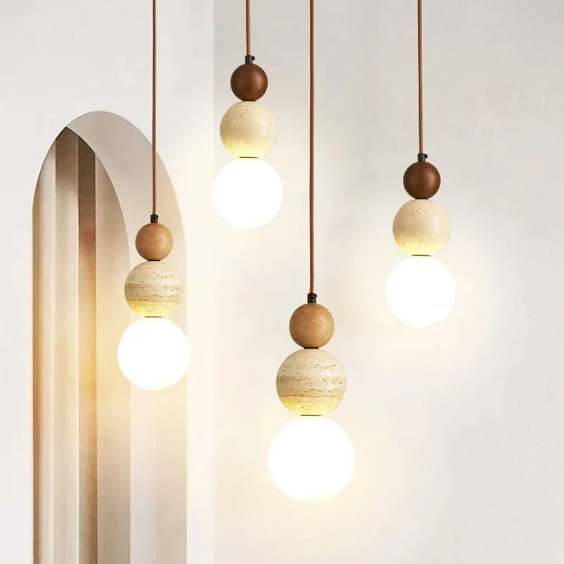 Cream Pendant Light, Bauhaus Wood Design, Dimmable LED, Walnut, Dining Room