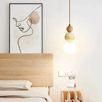 Cream Pendant Light, Bauhaus Wood Design, Dimmable LED, Walnut, Dining Room