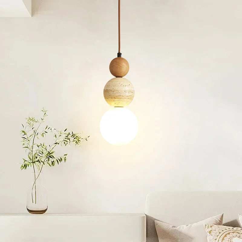 Cream Pendant Light, Bauhaus Wood Design, Dimmable LED, Walnut, Dining Room