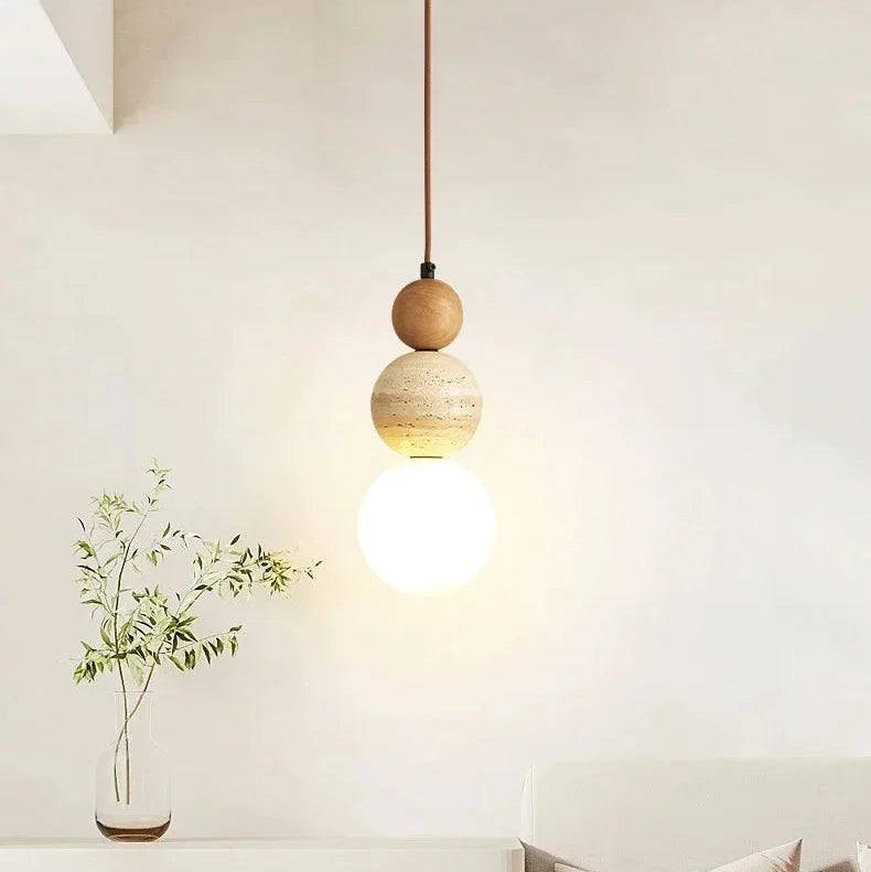Cream Pendant Light, Bauhaus Wood Design, Dimmable LED, Walnut, Dining Room