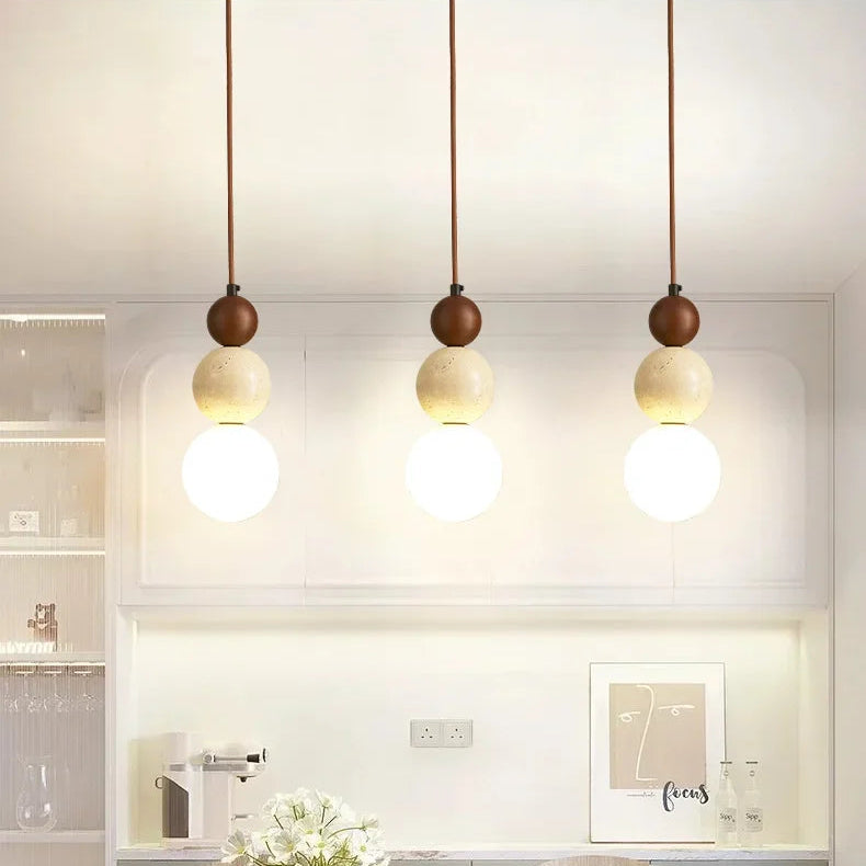 Cream Pendant Light, Bauhaus Wood Design, Dimmable LED, Walnut, Dining Room