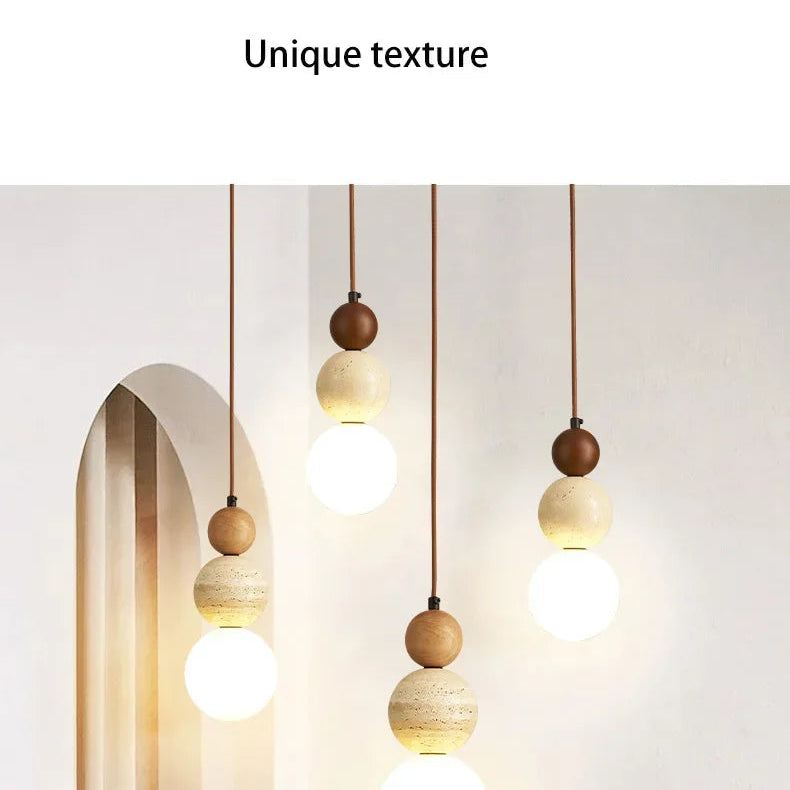 Cream Pendant Light, Bauhaus Wood Design, Dimmable LED, Walnut, Dining Room