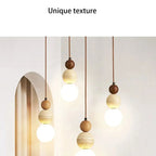 Cream Pendant Light, Bauhaus Wood Design, Dimmable LED, Walnut, Dining Room