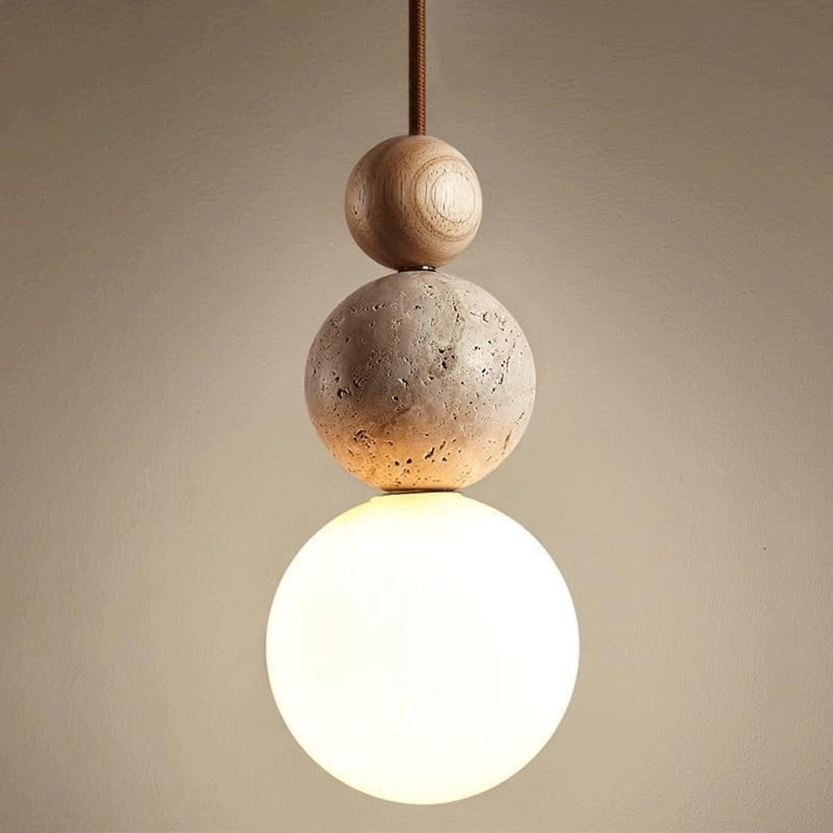 Cream Pendant Light, Bauhaus Wood Design, Dimmable LED, Walnut, Dining Room